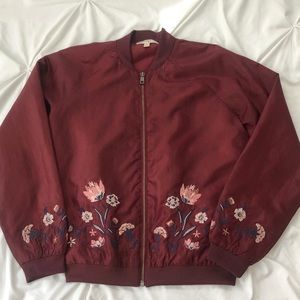 Maroon Floral Bomber Jacket